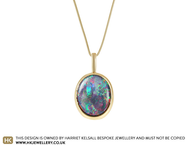 Claire's handmade opal and 9 carat yellow gold pendant