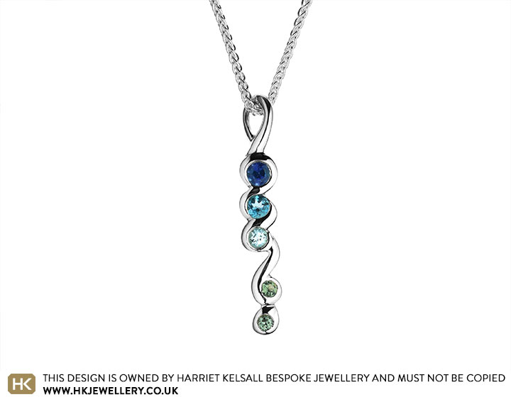 Helen's Sterling silver curl pendant with family birthstones