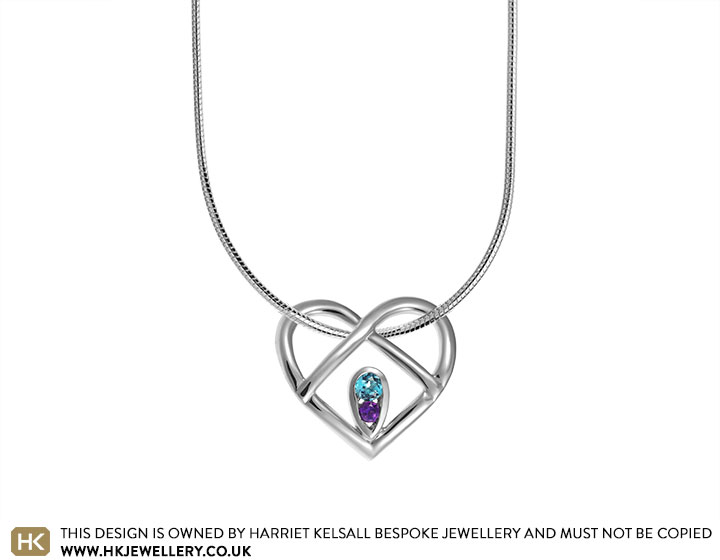 Sue's topaz and amethyst Sterling silver heart pendant