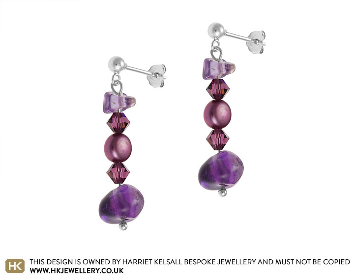 Amethyst pearl and Swarovski crystal drop earrings