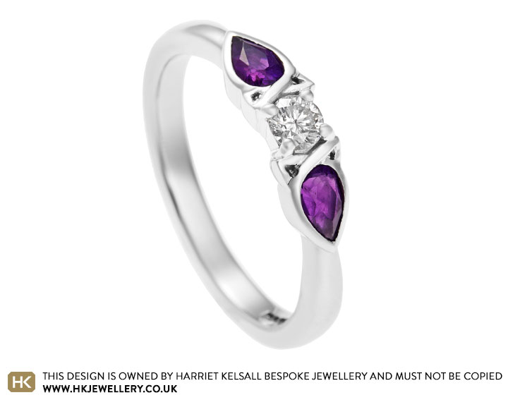 Sarah's diamond and amethyst engagement ring