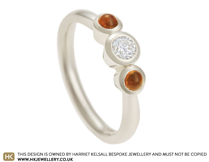 amber white gold ring