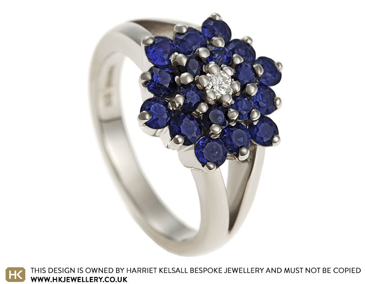 18ct white gold diamond and sapphire cluster ring