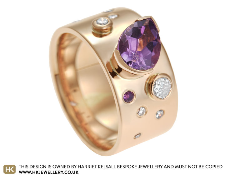 Gwen's 9 carat rose gold, diamond and amethyst dress ring