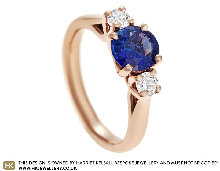 Sarah's 9ct fairtrade rose gold engagement ring using a family sapphire