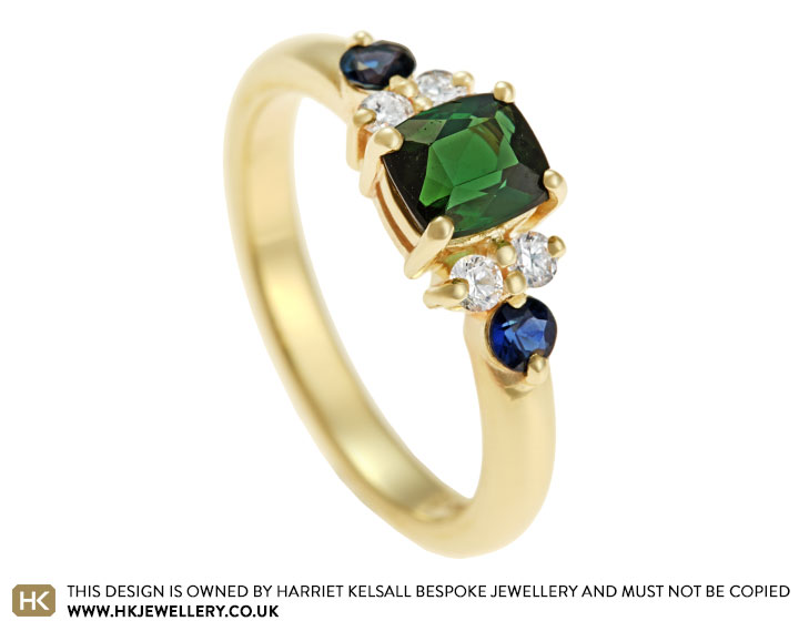 Alice's tourmaline, sapphire and diamond bespoke ring