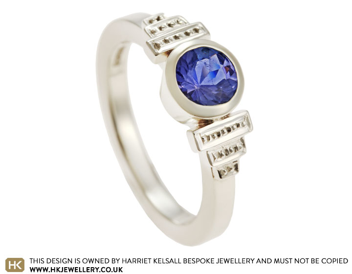 Kirsty's art deco inspired 9ct white gold and tanzanite ring