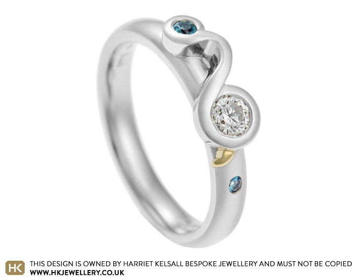 Grace's palladium, diamond and aquamarine engagement ring