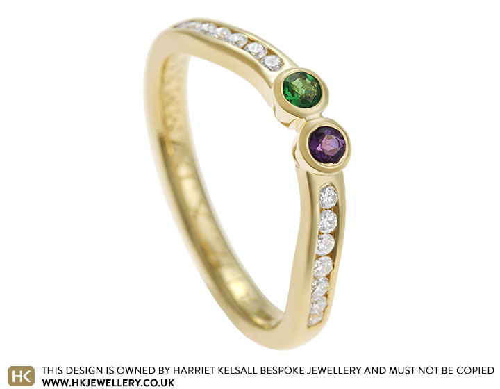 Hilary's yellow gold, tsavorite, amethyst and diamond eternity ring