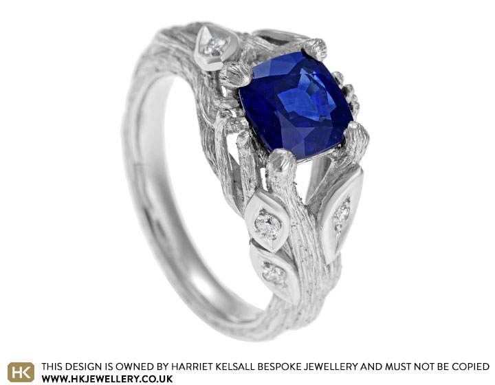 Bridget's leaf and branch inspired sapphire engagement ring