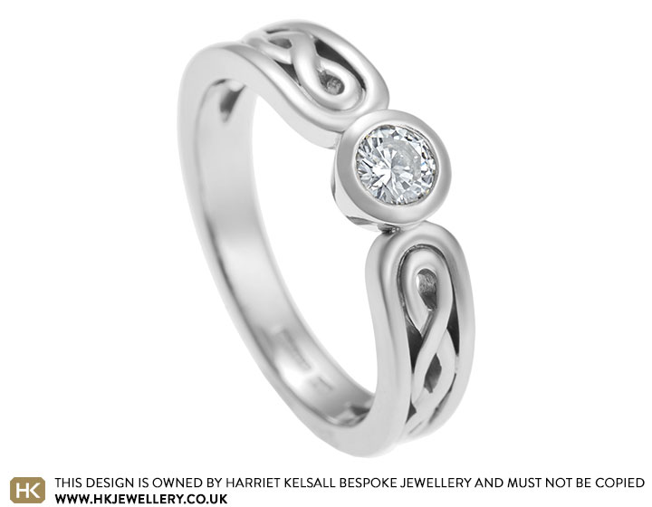 Jane's palladium engagement ring with cut out Celtic knot design