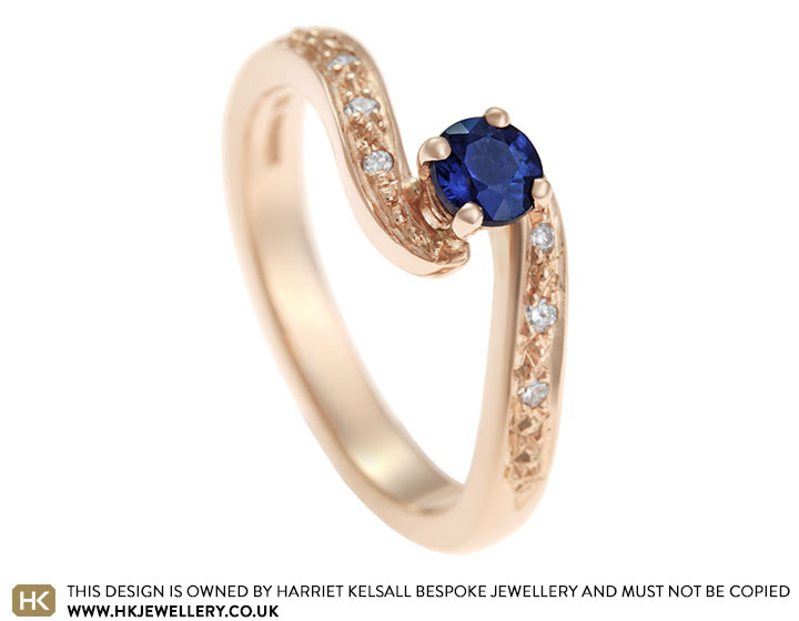 Helen's 9ct rose gold sapphire and diamond twist style engagement ring