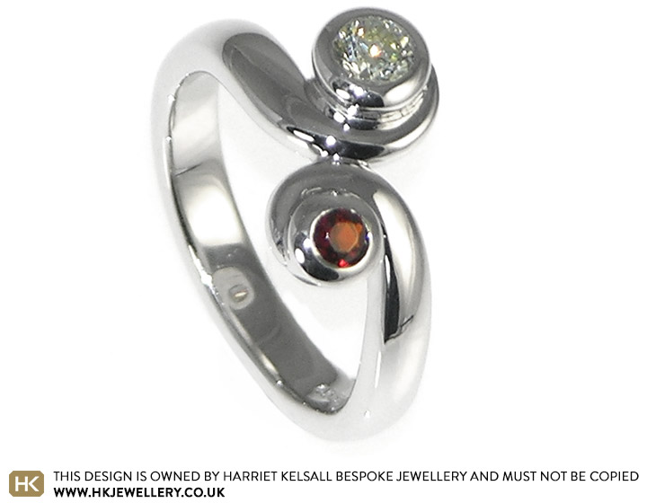 Fozia's 9ct white gold, diamond and garnet engagement ring