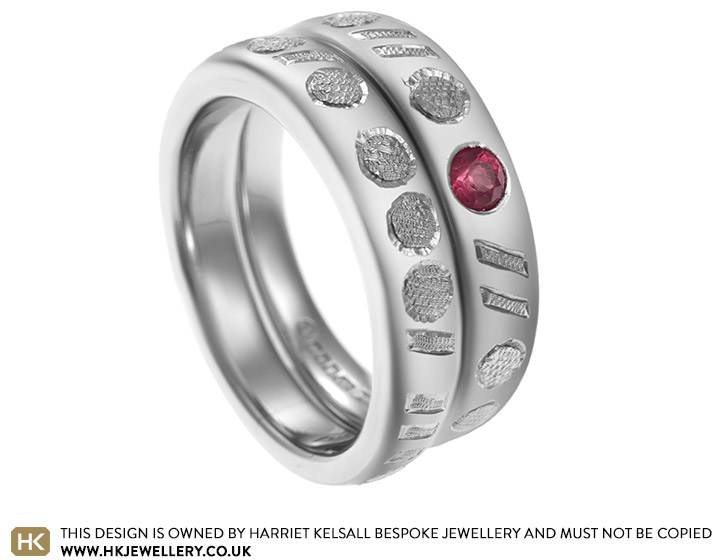 Binary inspired engagement ring with a fairly traded ruby