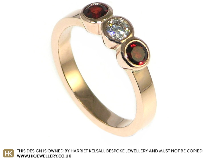 Jacqui's rose gold, diamond and garnet engagement ring