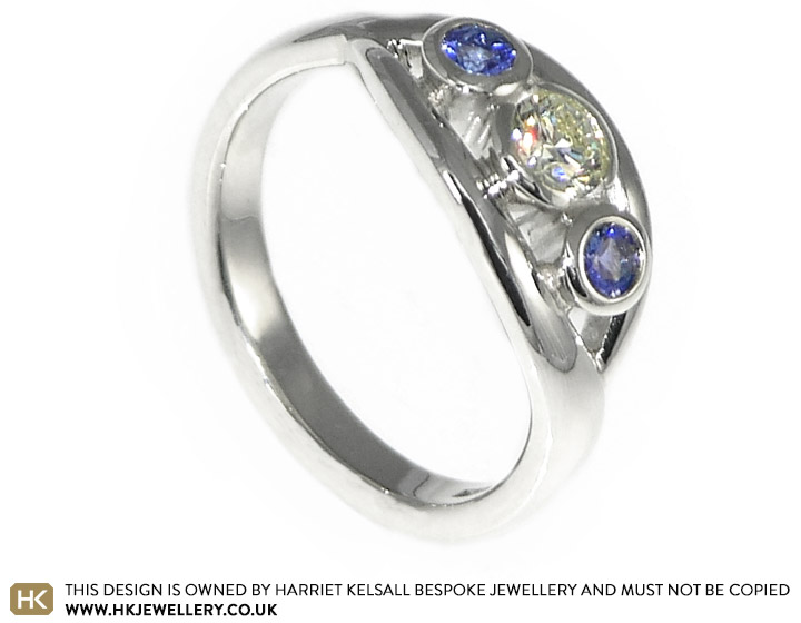 Claire's diamond and tanzanite trilogy engagement ring