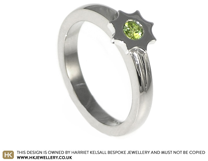 Katharina's comet inspired peridot engagement ring