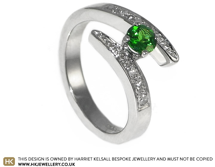 Yvonne's stunning tsavorite and diamond engagement ring