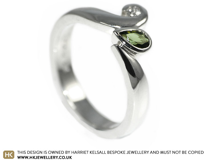 Emma's Pear cut Green Tourmaline Engagement Ring