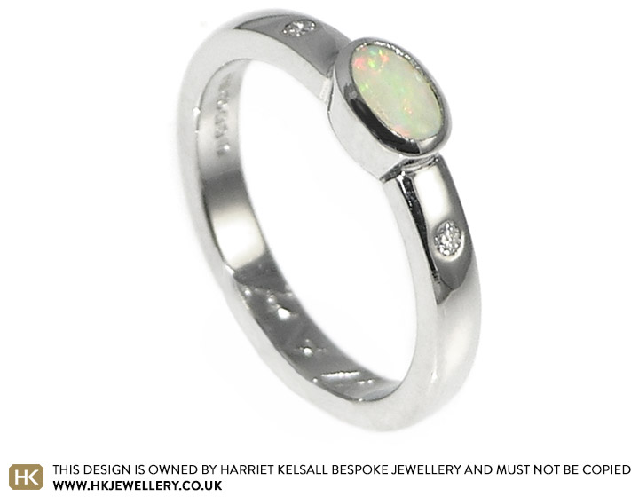 Rachel's opal and diamond engagement ring crafted in palladium