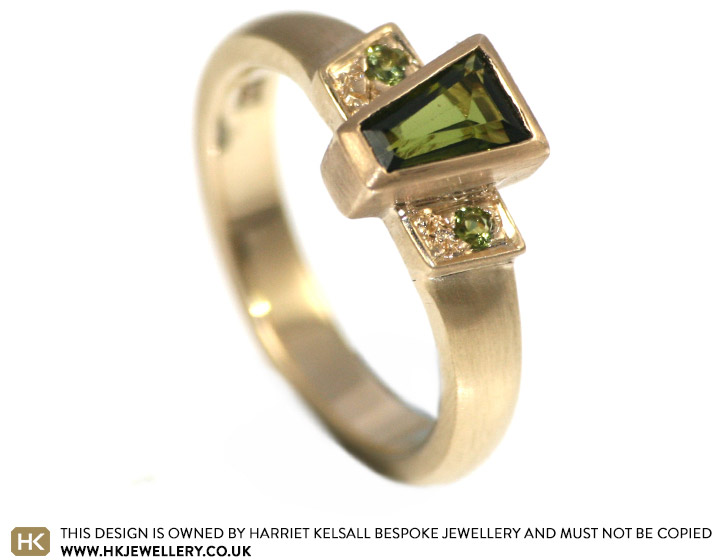 Roxanne's Art Deco style tourmaline engagement ring