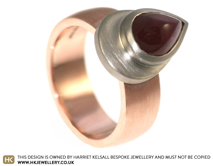 Isabel's cabochon pear shaped ruby engagement ring