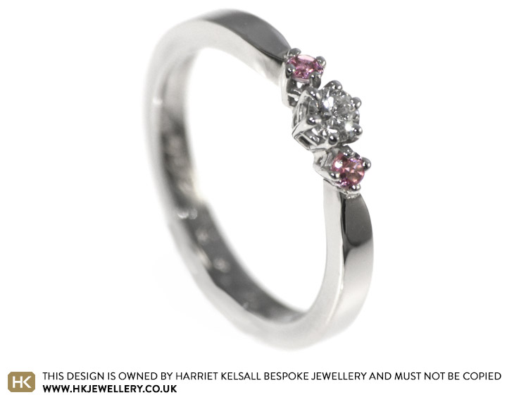 Carmel's stunning pink tourmaline trilogy engagement ring