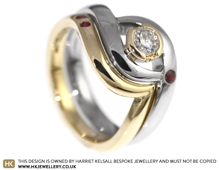 Carolyn's yellow gold and ruby fitted wedding ring