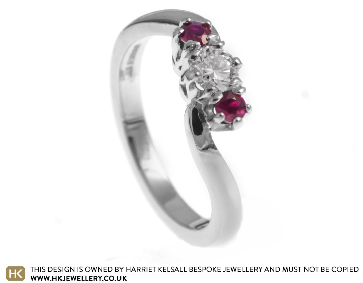 Sarah's beautiful palladium diamond and ruby engagement ring