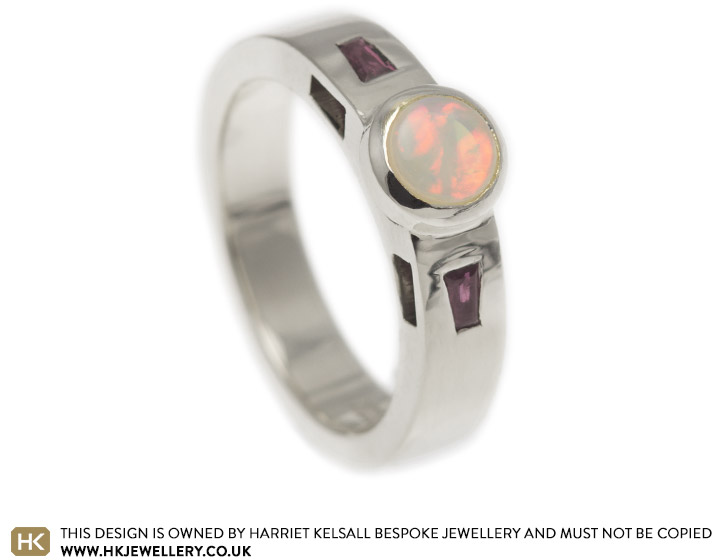 9 carat white gold opal and ruby engagement ring