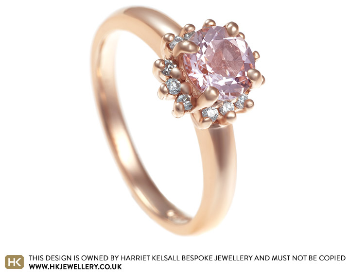 Floral 0.59ct morganite and 0.20ct diamond 9ct rose gold engagement ring