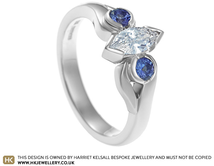 Katie's marquise diamond and tanzanite engagement ring