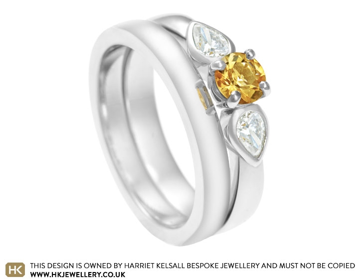 Lisa's pear cut diamond and citrine engagement ring