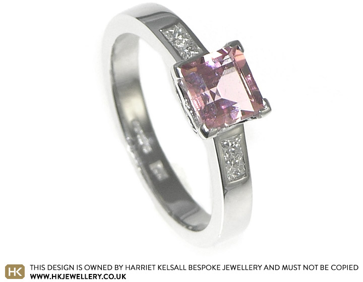 0.91cts morganite square-baguette and diamond engagement ring