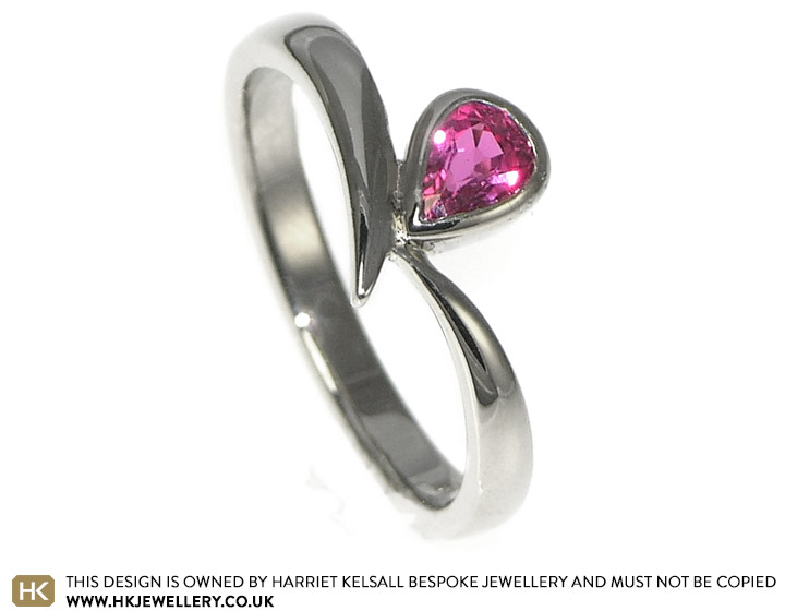 Crocus inspired 18 carat white gold and ruby engagement ring