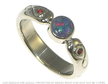 Lakes and Sea inspired opal and garnet engagement ring