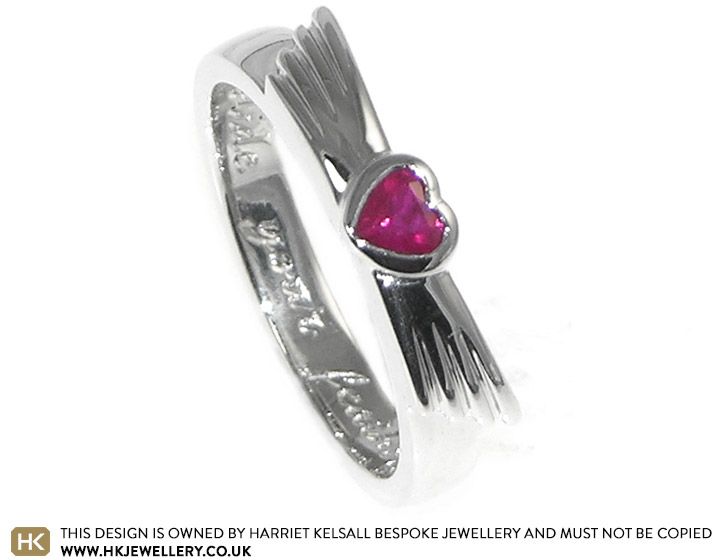 Tattoo design inspired 9 carat white gold and ruby engagement ring