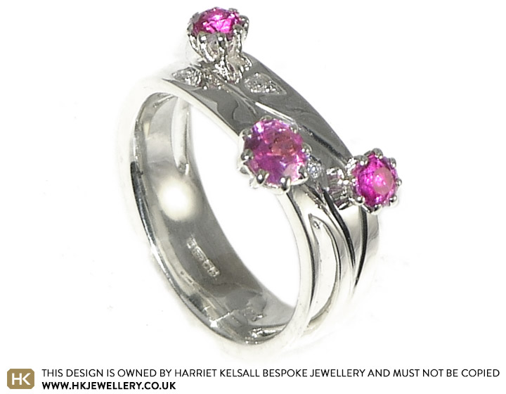 Rose vine inspired 9 carat white gold and ruby engagement ring