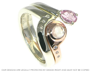 9ct white and rose gold engagement ring with moonstone,tourmaline and diamond