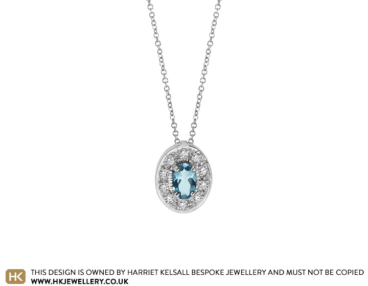 Lesley's aquamarine and diamond cluster style pendant