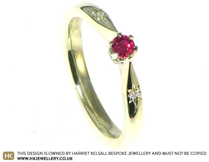 White gold ruby and diamond engagement ring