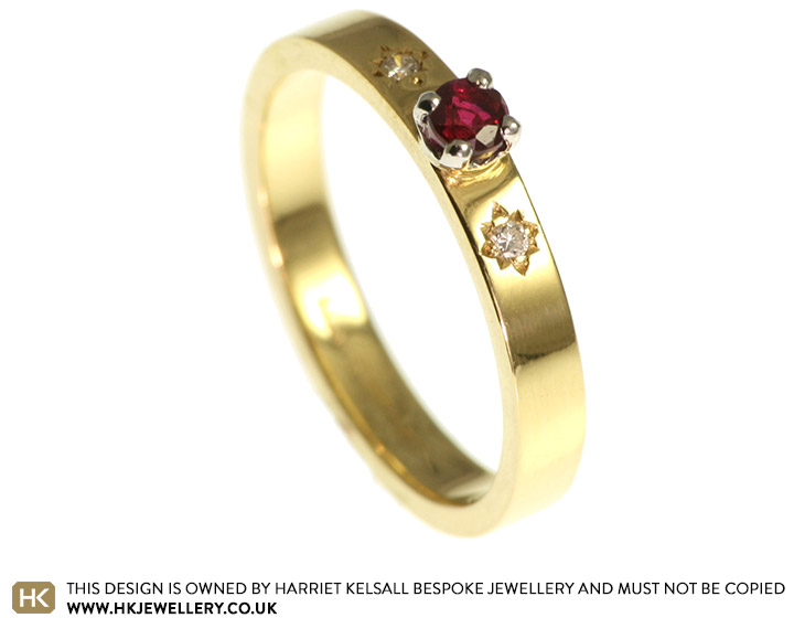 18ct yellow gold and platinum ruby and diamond ring