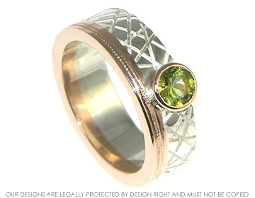 Sterling silver and rose gold peridot engagement ring