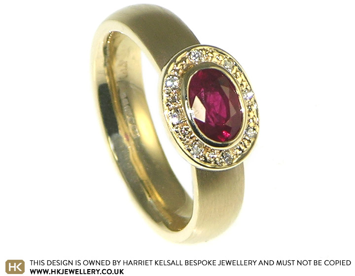 Bespoke 9ct yellow gold ring with  ruby and diamond