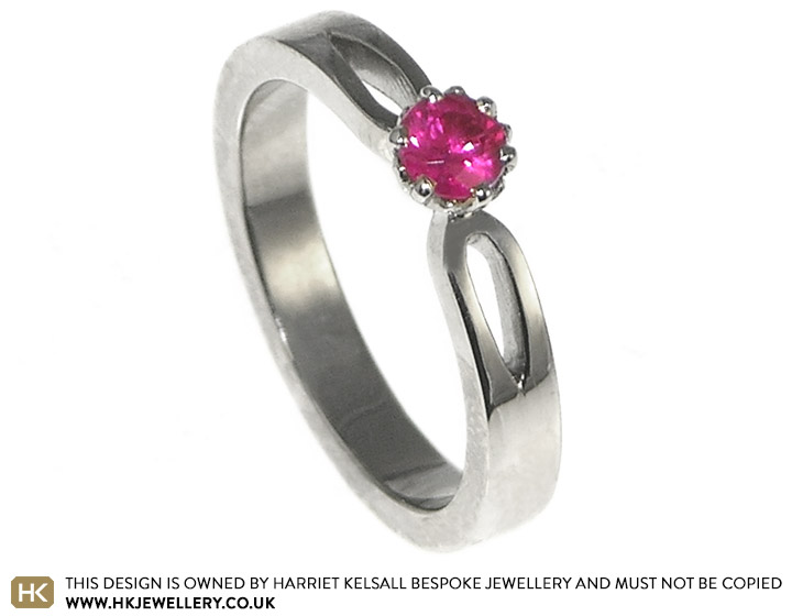 Flower inspired 18ct white gold and ruby ring