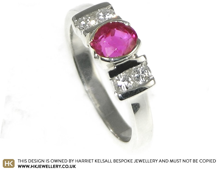 Bespoke 9ct white gold ruby and diamond engagement ring