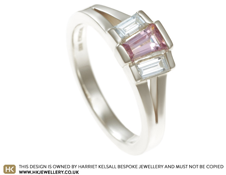 Stunningly elegant 9ct white gold pink spinel and diamond  ring