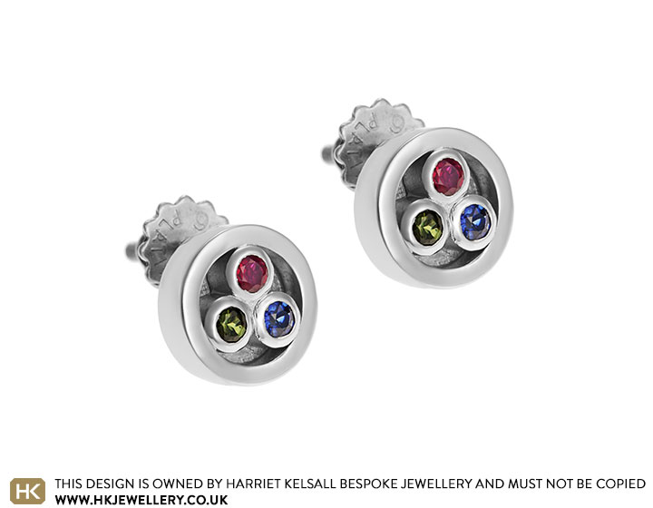 Louisa's ruby, sapphire and tourmaline earrings