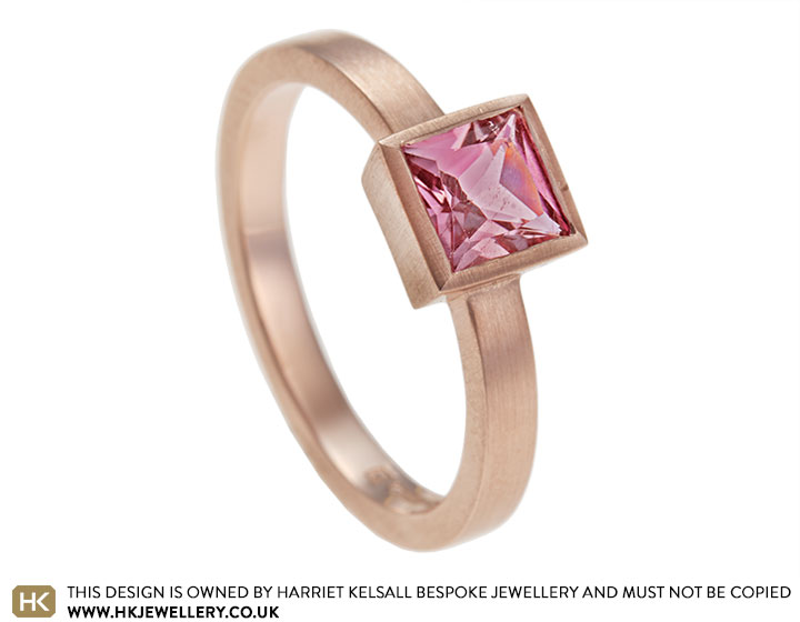 Sian's 0.81ct pink tourmaline and Fairtrade 9 carat rose gold engagement ring