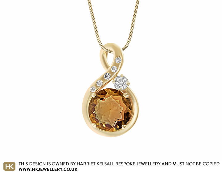 Liz's 9 carat yellow gold, diamond and quartz pendant